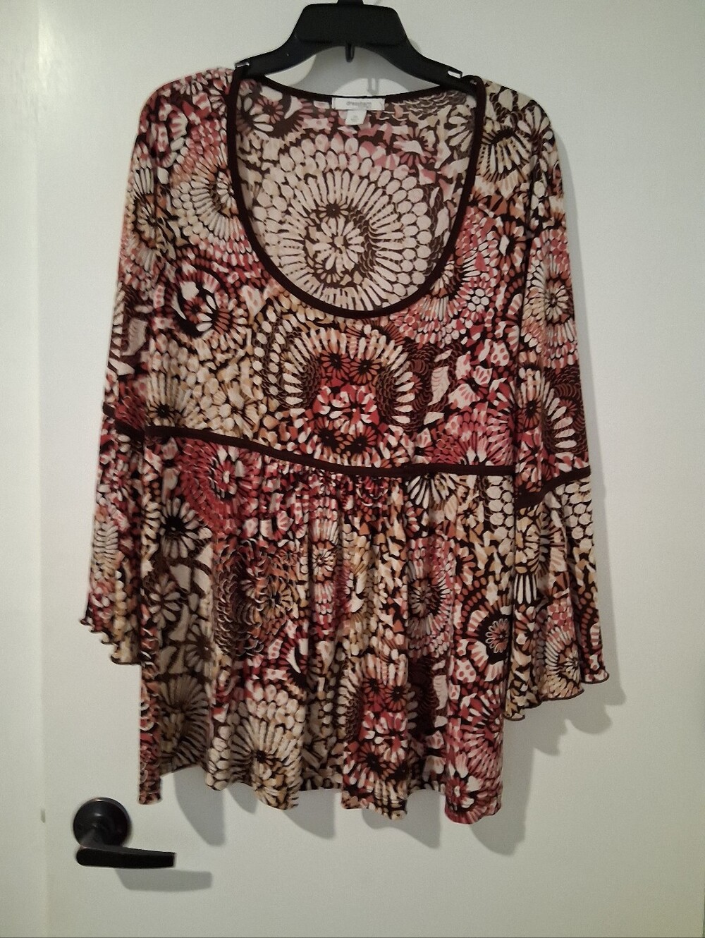 Dress Barn Flowy Floral Peplum Top in Brown, Cream & Rose